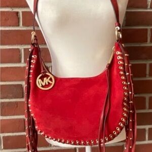 Michael Kors Red Shoulder Bag with Gold Accents